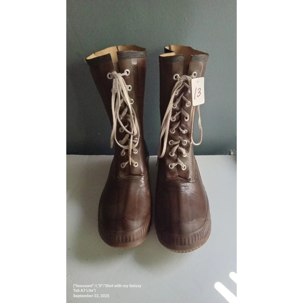 Royal US Rubber‎ Brown Rubber Boots Lace Up Water Mud Rain Workwear Size 13
